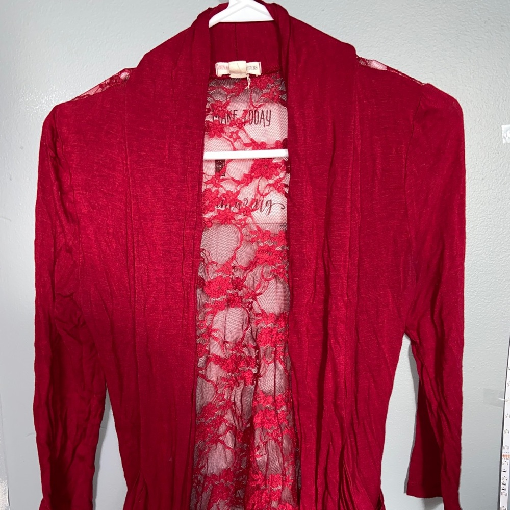 Maroon cardigan with lace back